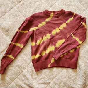 Urban Outfitters Knit Sweater Tie Dye Pink Mauve Yellow Crew Neck Pullover XS